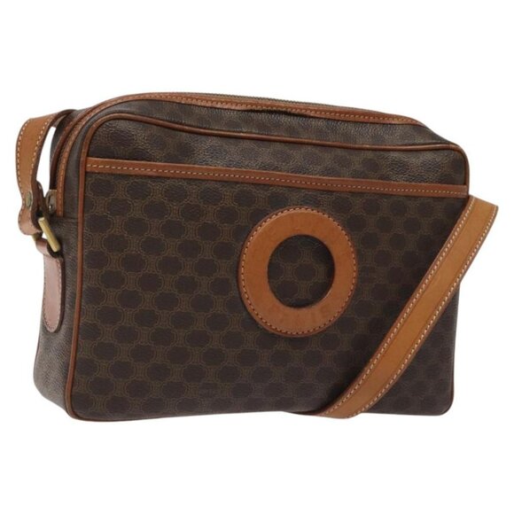 CELINE Macadam Canvas Shoulder Bag PVC Leather Brown Gold Auth - Picture 1 of 16